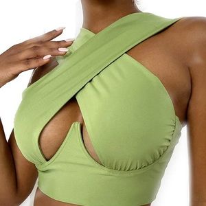 Crisscross Cut Out Vest Halter Wrap Crop Top
